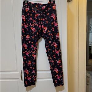 Fabletics women’s  Floral Leggings - Black with Pink and Orange Accents